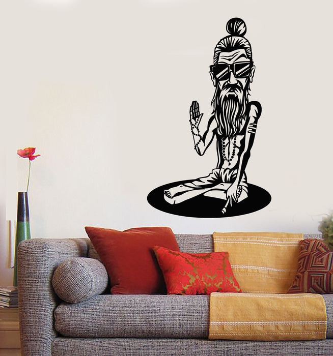 Vinyl Wall Decal Buddhism Monk Yoga Sunglasses Hipster Stickers (2666ig)