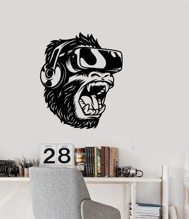 Vinyl Wall Decal Monkey In Headphones Virtual Reality Stickers (3428ig)