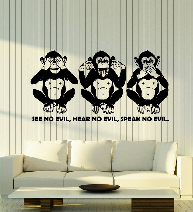 Vinyl Wall Decal Three Monkey Animal Quote Words See No Evil Stickers (2726ig)