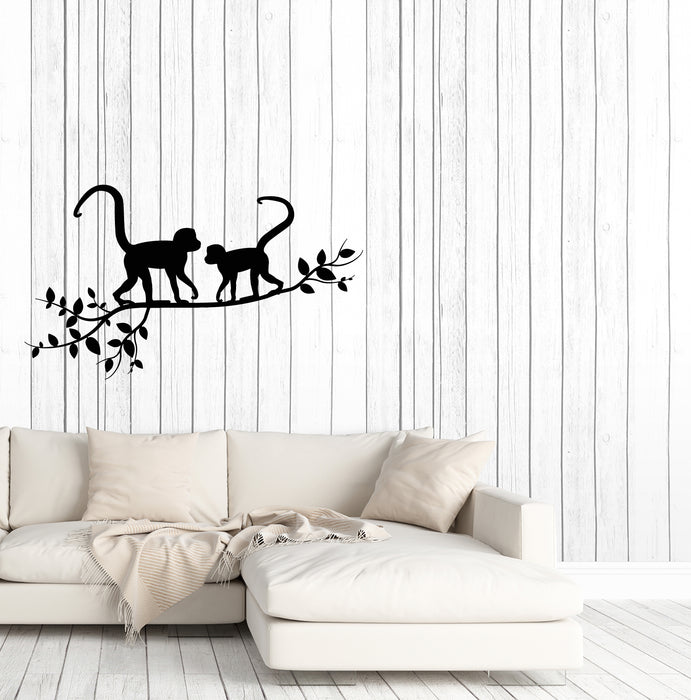 Vinyl Wall Decal Monkeys On A Branch Tree Nature Animals Jungle Tropical Style Stickers (4260ig)