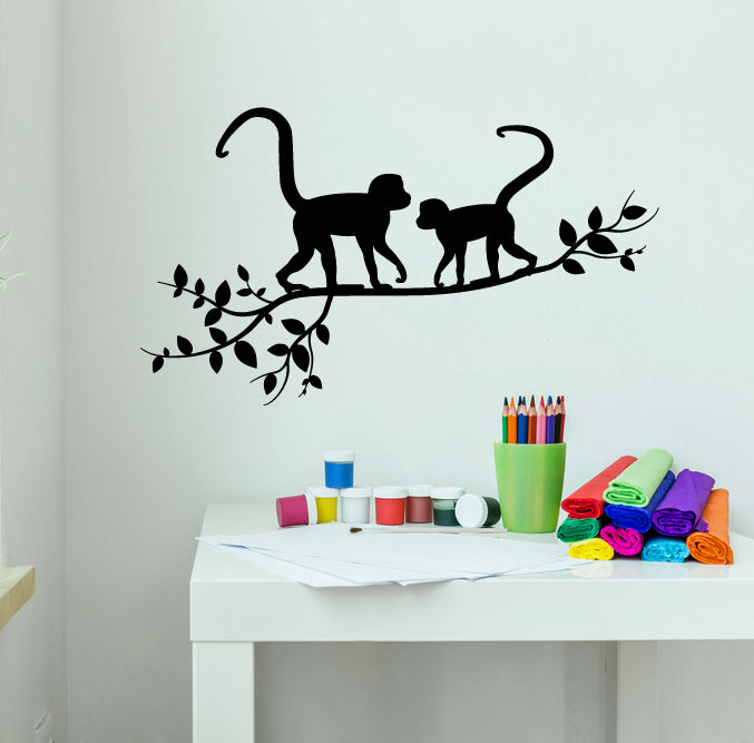 Vinyl Wall Decal Monkeys On A Branch Tree Nature Animals Jungle Tropic ...