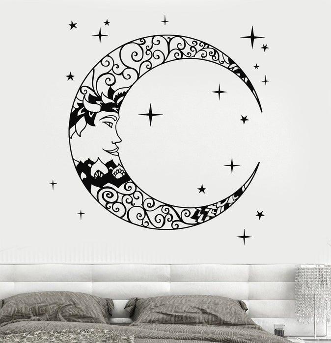 Vinyl Wall Decal Crescent Moon Stars Bedroom Design Stickers Unique Gift (939ig)
