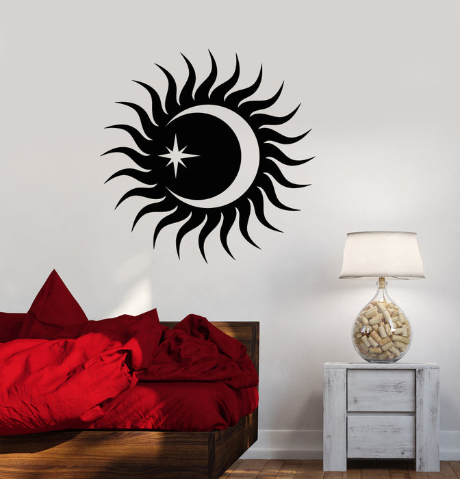 Autocollant mural en vinyle pour décoration de chambre à coucher, motif soleil et lune (3389ig) 