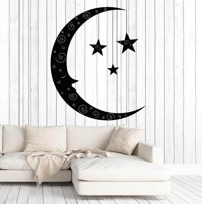 Vinyl Wall Decal Cartoon Moon Face Stars Children's Room Decor Stickers Unique Gift (1381ig)