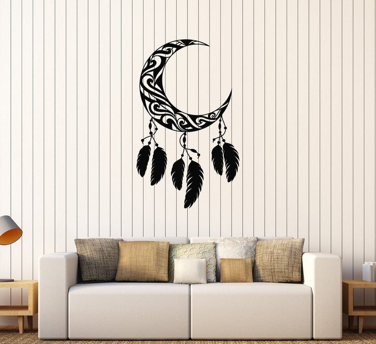 Vinyl Wall Decal Crescent Moon Feathers Dream Catcher Stickers Unique Gift (606ig)
