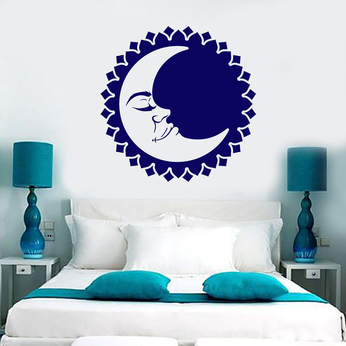Vinyl Wall Decal Sun Moon Face Day Night Sleep Bedroom Decor Stickers