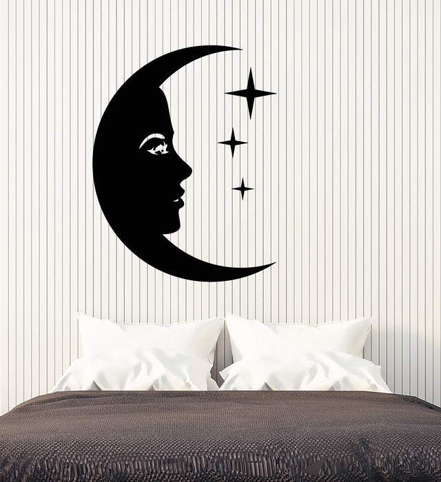 Vinyl Wall Decal Cartoon Moon Face Stars Night Children's Room Stickers (3305ig)