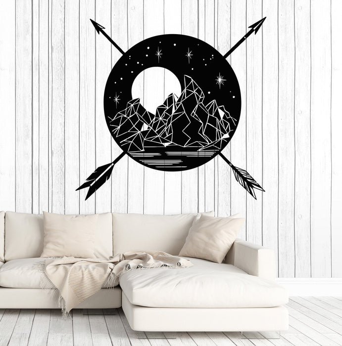 Vinyl Wall Decal Landscape Mountains Full Moon Arrows Ethnic Style Stickers Unique Gift (1355ig)