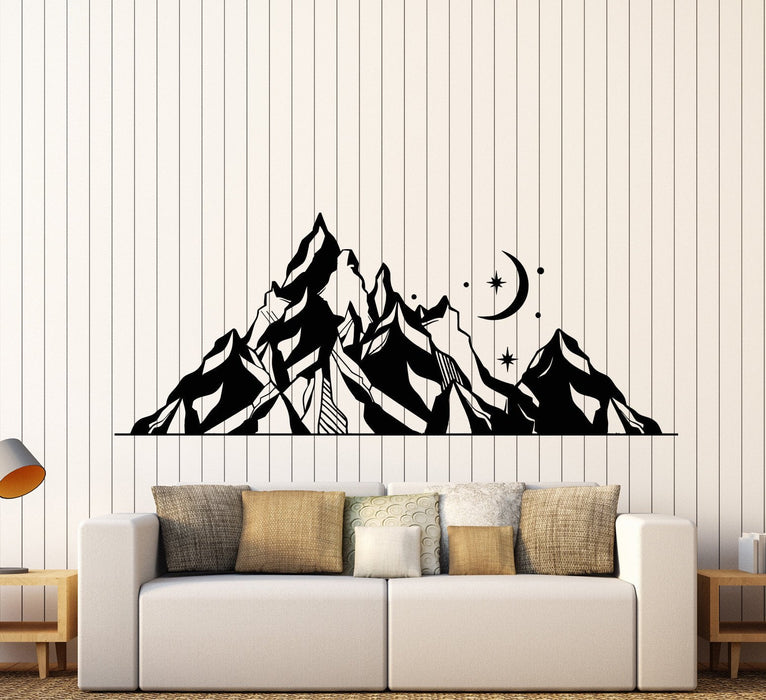 Vinyl Wall Decal Mountains Landscape Moon Star Art Nature Stickers Unique Gift (1310ig)