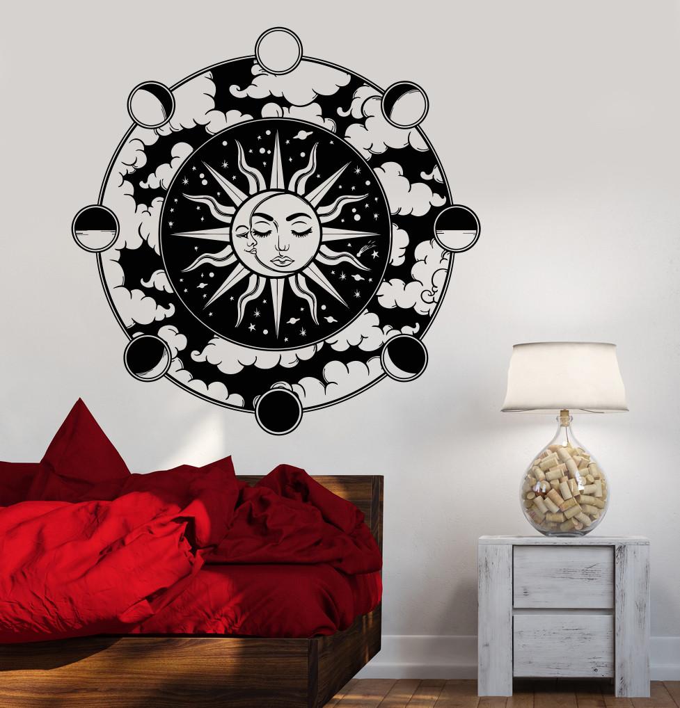 Vinyl Wall Decal Moon Cycle Sun Art Decor Cosmos Stars Planets Sticker ...