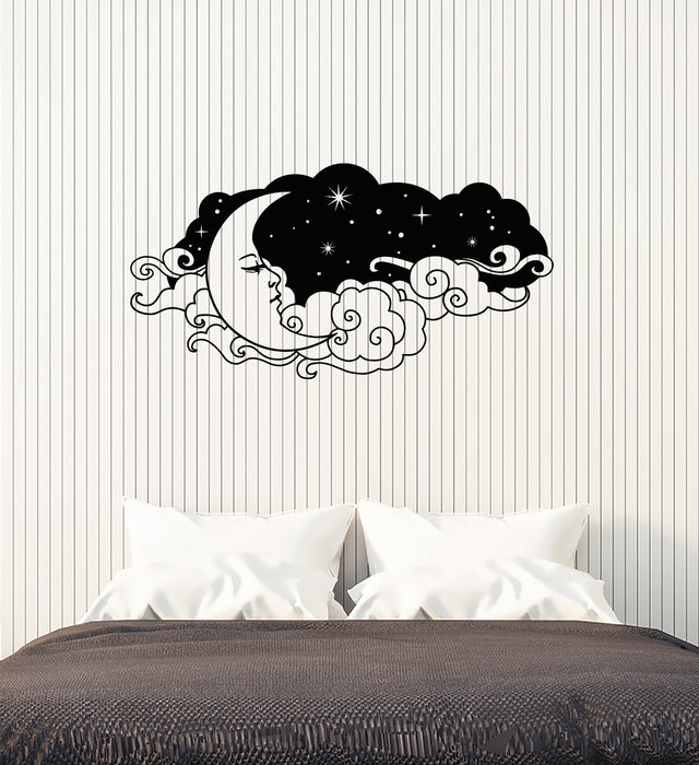 Autocollant mural en vinyle avec croissant de ciel et nuages ​​pour décoration de chambre (3745ig)