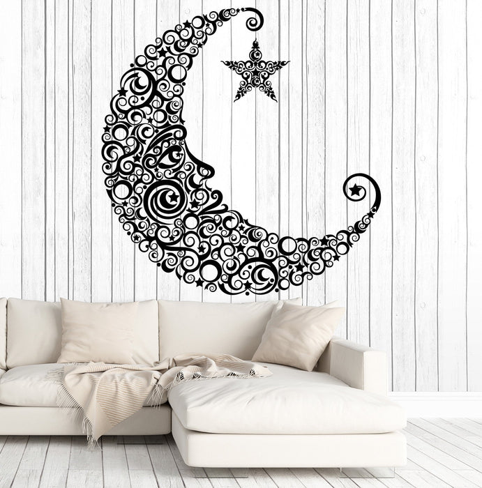 Vinyl Wall Decal Moon Face Star Art Decor Children's Room Stickers Unique Gift (1271ig)