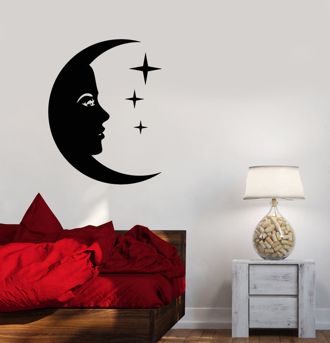 Vinyl Wall Decal Cartoon Moon Face Stars Night Children's Room Stickers (3305ig)