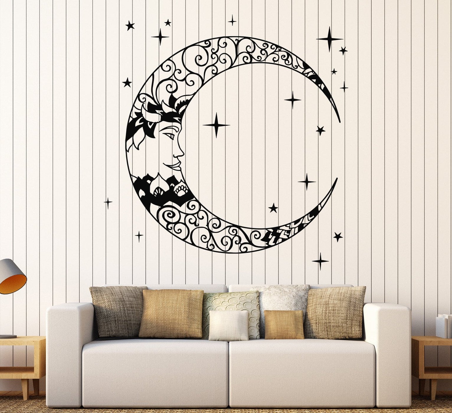 Vinyl Wall Decal Crescent Moon Stars Bedroom Design Stickers Unique Gi ...