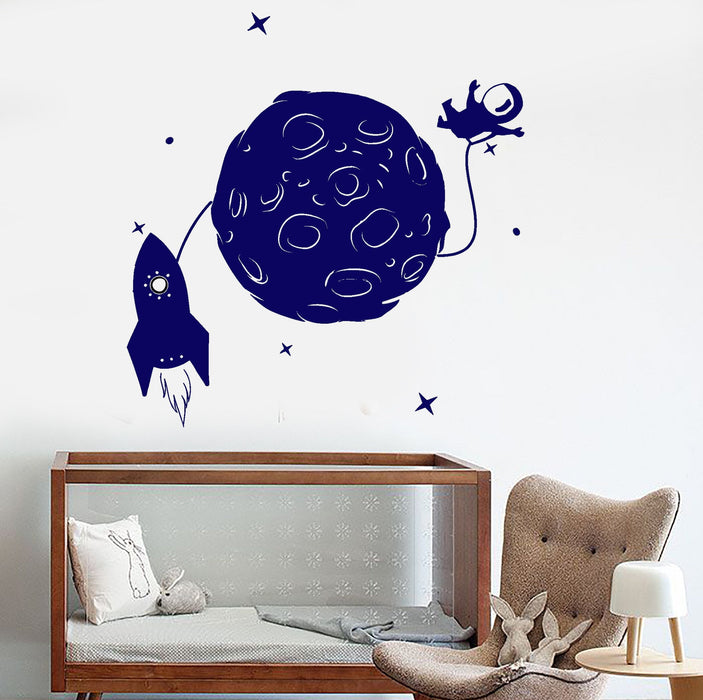 Vinyl Wall Decal Space Rocket Astronaut Moon Stars Children's Room Stickers Unique Gift (1106ig)