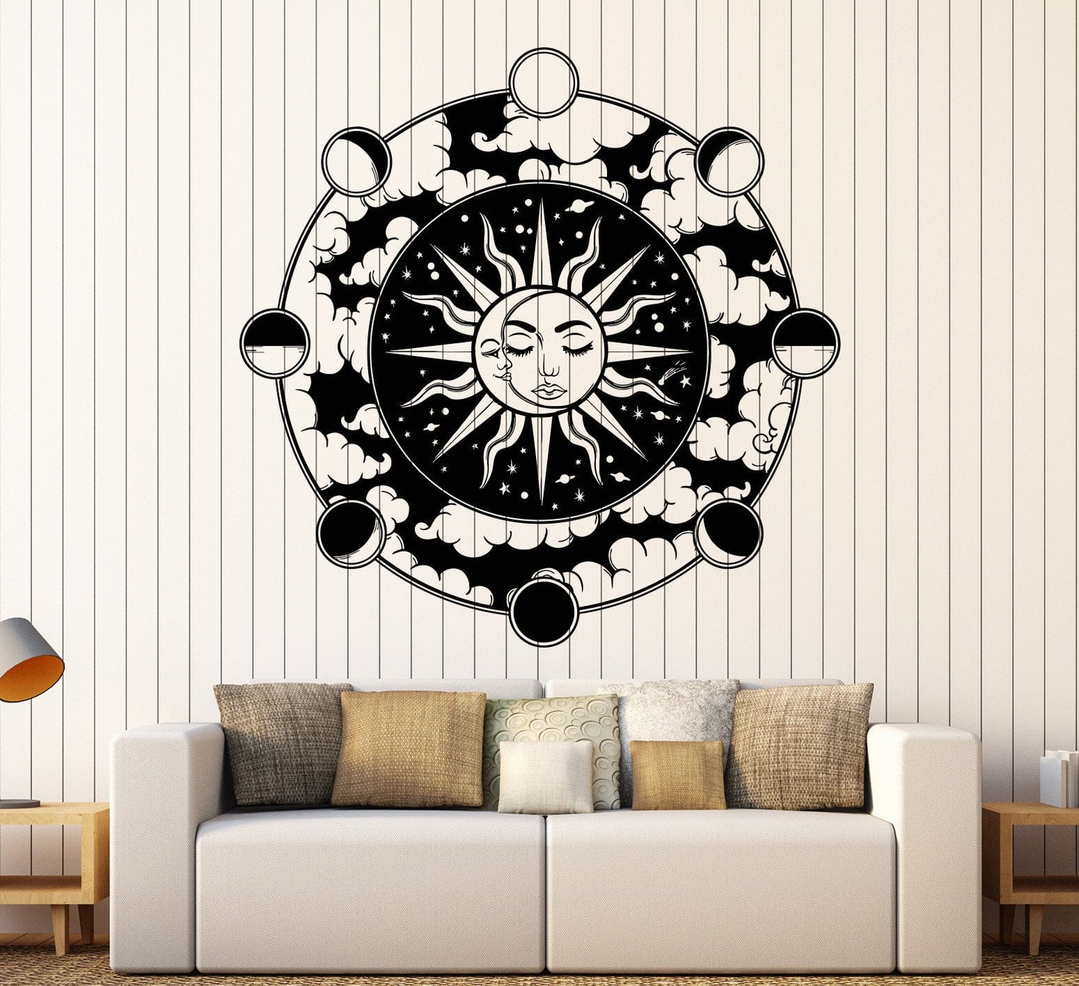 Vinyl Wall Decal Moon Cycle Sun Art Decor Cosmos Stars Planets Sticker ...