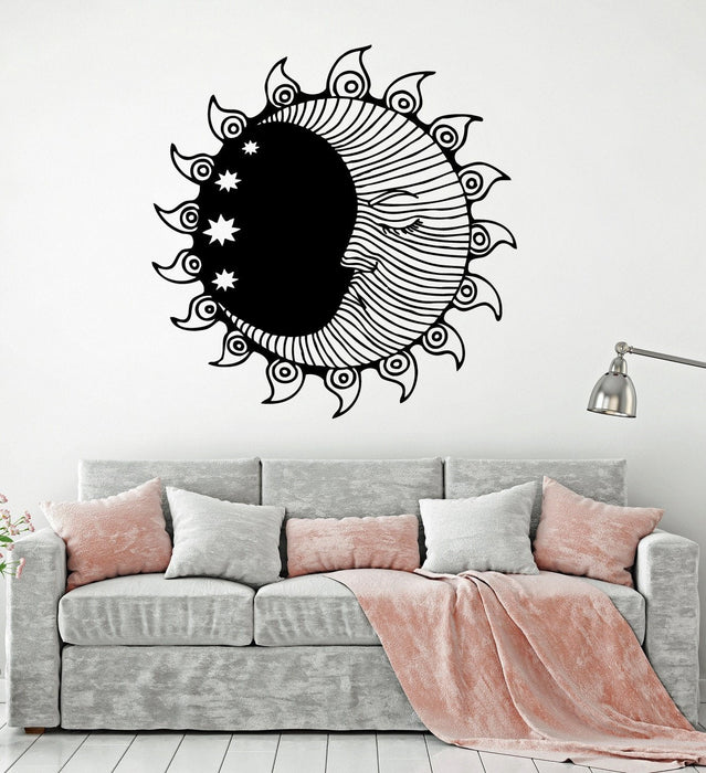 Autocollant mural en vinyle Soleil Lune Étoiles Chambre Décoration de chambre Autocollants intérieurs Cadeau unique (ig4915)