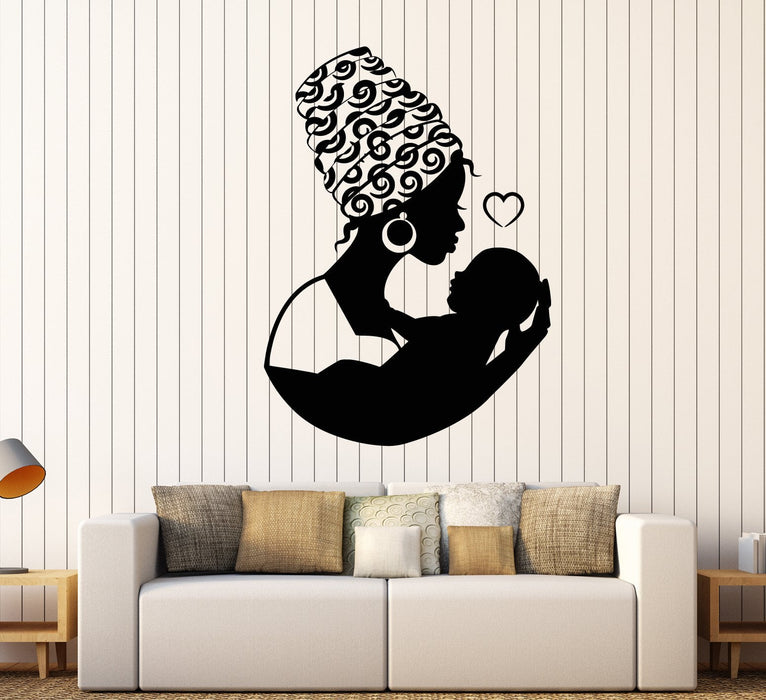 Vinyl Wall Decal African Native Woman Turban Mother With Baby Stickers (2151ig)