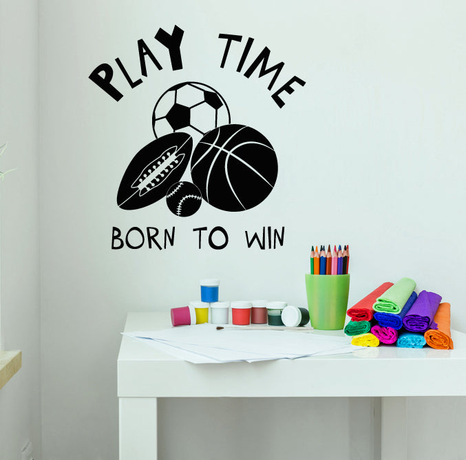 Vinyl Wall Decal Play Time Motivation Words Logo Children's Playroom Stickers (3278ig)