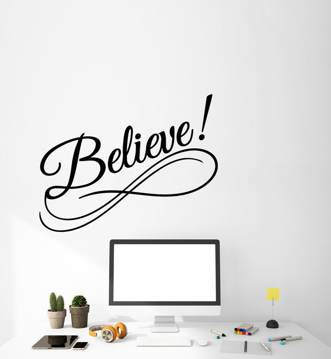 Vinyl Wall Decal Word Quote Lettering Believe Sign Of Infinity Stickers (3562ig)