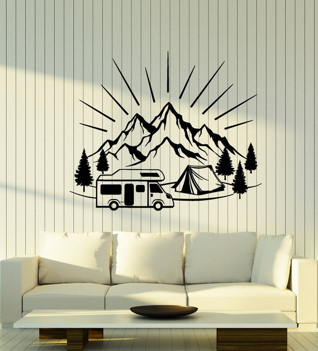 Vinyl Wall Decal Camping Tent Travel Mountains Landscape Stickers (2774ig)