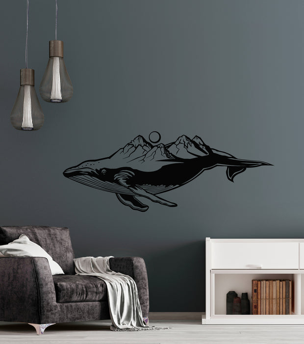 Vinyl Wall Decal Marine Style Big Blue Whale Mountain Landscape Nature Animal Stickers (4224ig)