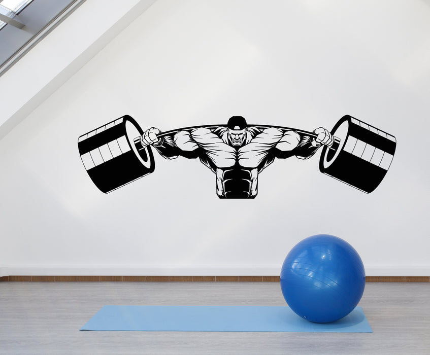 Vinyl Wall Decal Muscular Man Gym Barbell Iron Weight Stickers Unique Gift (1987ig)