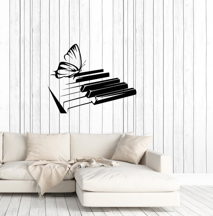 Vinyl Wall Decal Music Art Butterfly On The Piano Keys Stickers (3888ig)