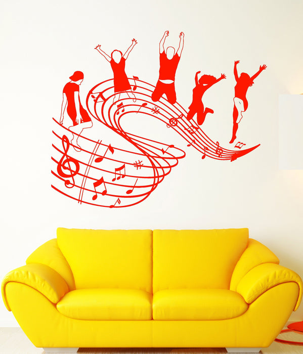 Vinyl Wall Decal Teenagers Music Dancing Notes Melody Stickers Unique Gift (1539ig)