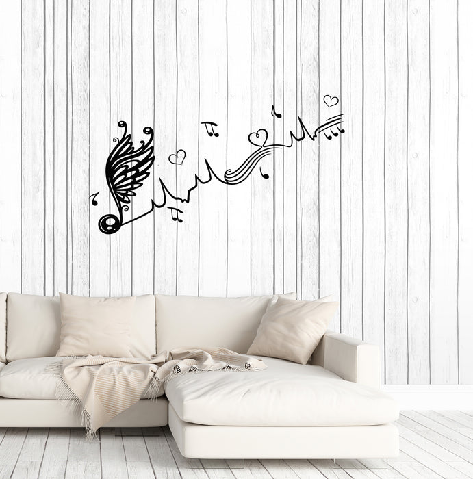 Vinyl Wall Decal Music Sheet With Wings Love Hearts Ornament Stickers (3933ig)