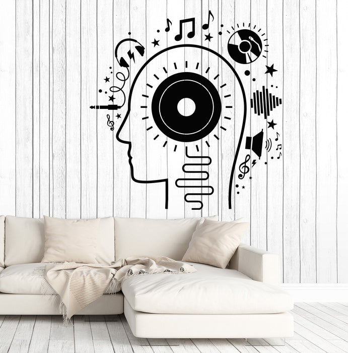 Виниловая наклейка на стену Голова любителя музыки Наушники Мелодичные наклейки Уникальный подарок (1512ig)
