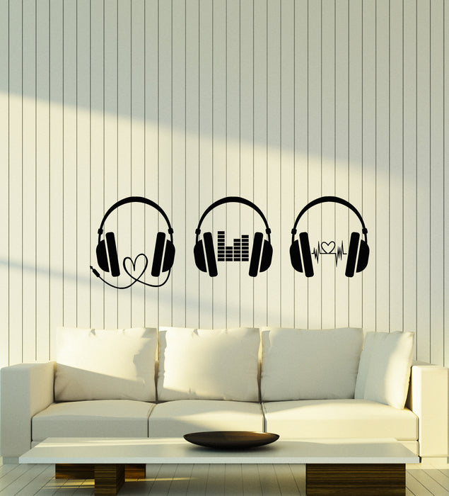 Виниловые наклейки на стену Музыкальные наушники Музыкальные наклейки с сердцебиением (3751ig)