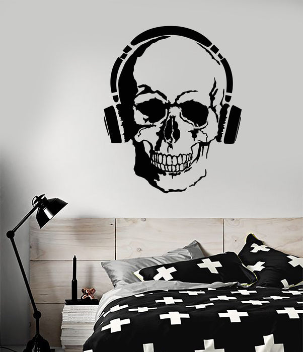 Vinyl Wall Decal Skull Music Lover Headphone Gothick Style Stickers (2445ig)