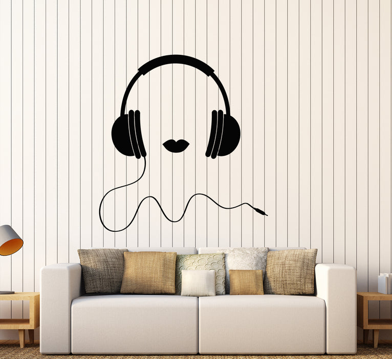 Vinyl Wall Decal Girl Lips Music Headphones Musical Stickers (3523ig)