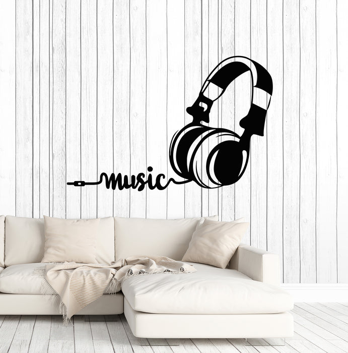 Vinyl Wall Decal Musical Headphones Music Lover Word Stickers (3524ig)