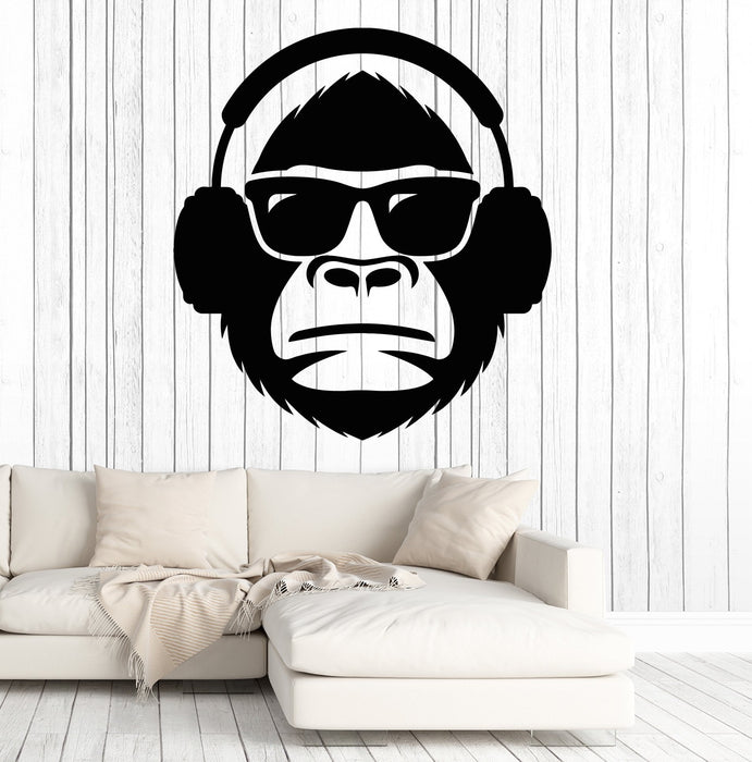 Vinyl Wall Decal Cool Monkey Head In Sunglasses Musical Headphones Stickers Unique Gift (2055ig)