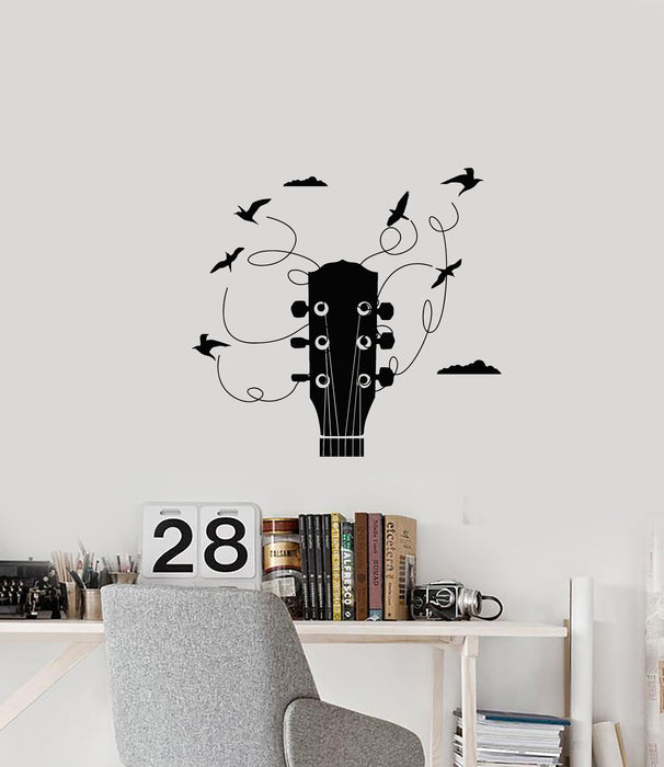 Vinyl Wall Decal Guitar Birds Strings Musical Instrument Store Stickers (3698ig)