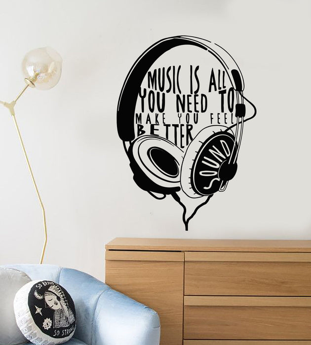 Vinyl Wall Decal Headphones Musical Quote Music Gift for Teen Unique Gift (627ig)