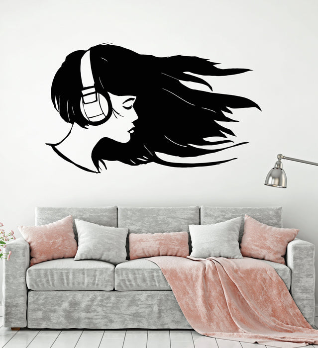 Vinyl Wall Decal Girl Musical Headphones Music Lover Teenager Stickers Unique Gift (1394ig)
