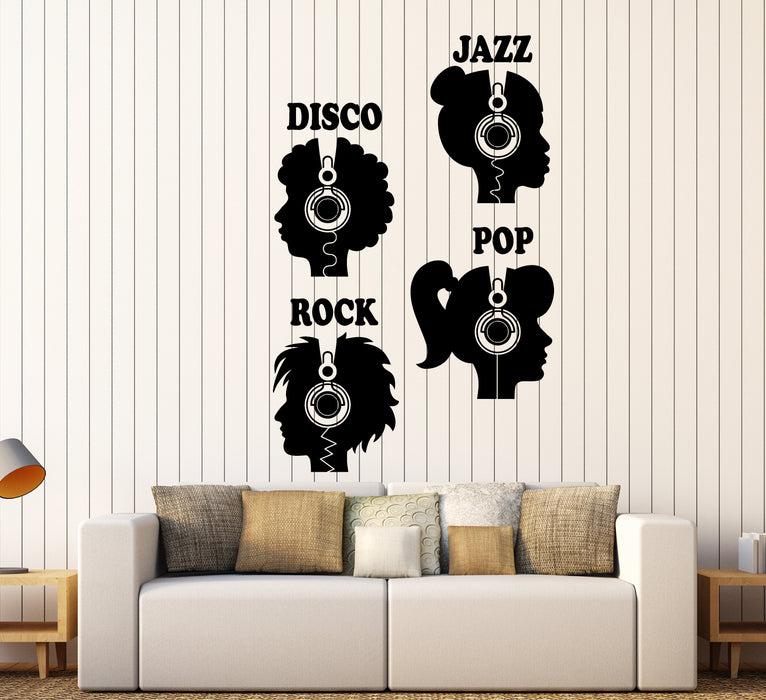 Vinyl Wall Decal Music Headphones Lover Pop Rock Jazz Disco Stickers (3556ig)