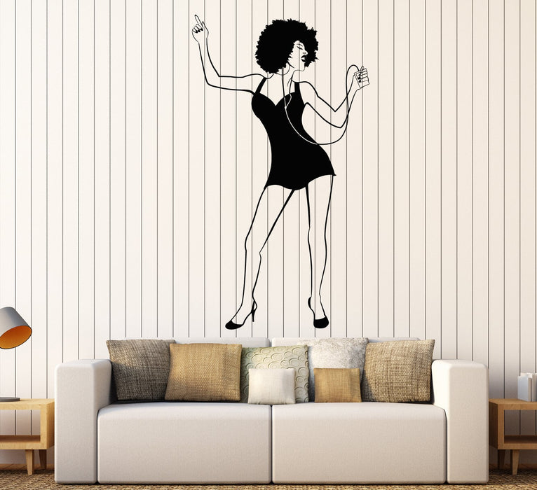 Vinyl Wall Decal African Hairstyle Woman Music Lover Headphones Sexy Girl Stickers (2132ig)