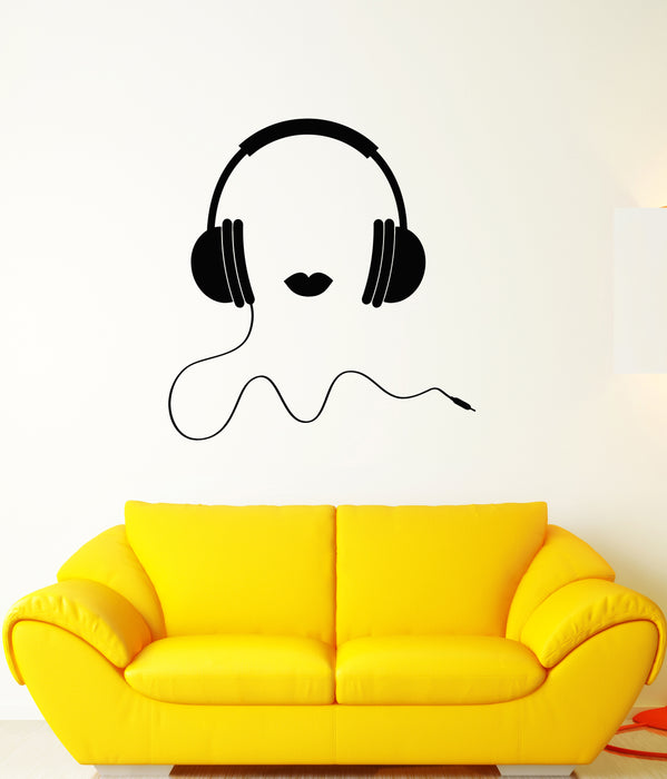 Vinyl Wall Decal Girl Lips Music Headphones Musical Stickers (3523ig)