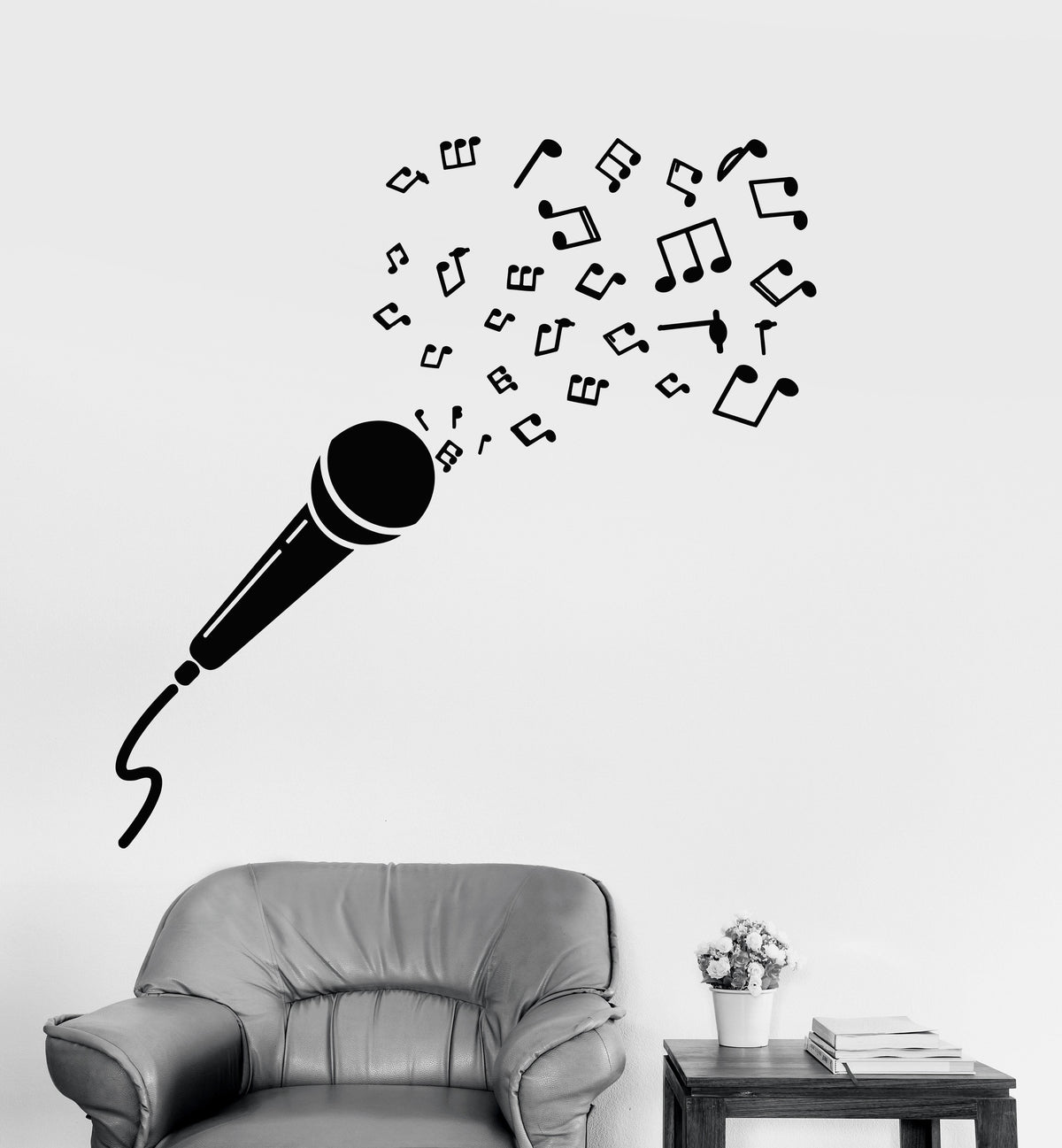Vinyl Wall Decal Microphone Music Notes Melody Singer Karaoke Club Sti ...