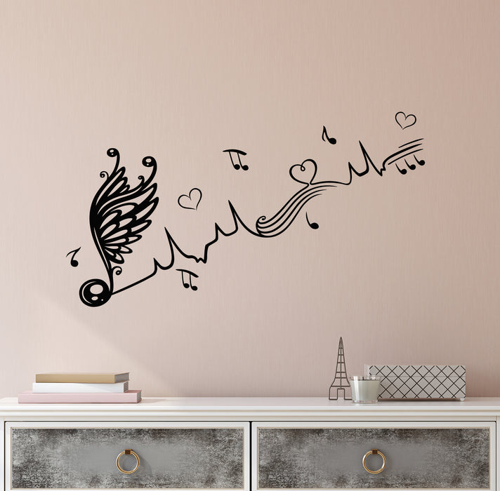 Vinyl Wall Decal Music Sheet With Wings Love Hearts Ornament Stickers (3933ig)