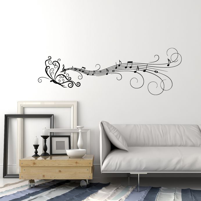 Vinyl Wall Decal Butterfly Pattern Ornament Musical Notes Music Stickers (4146ig)