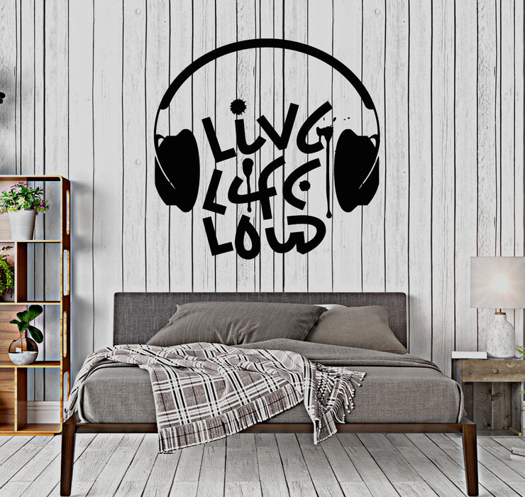 Vinyl Wall Decal Live Music Loud Musical Quote Headphones Words Stickers (3209ig)