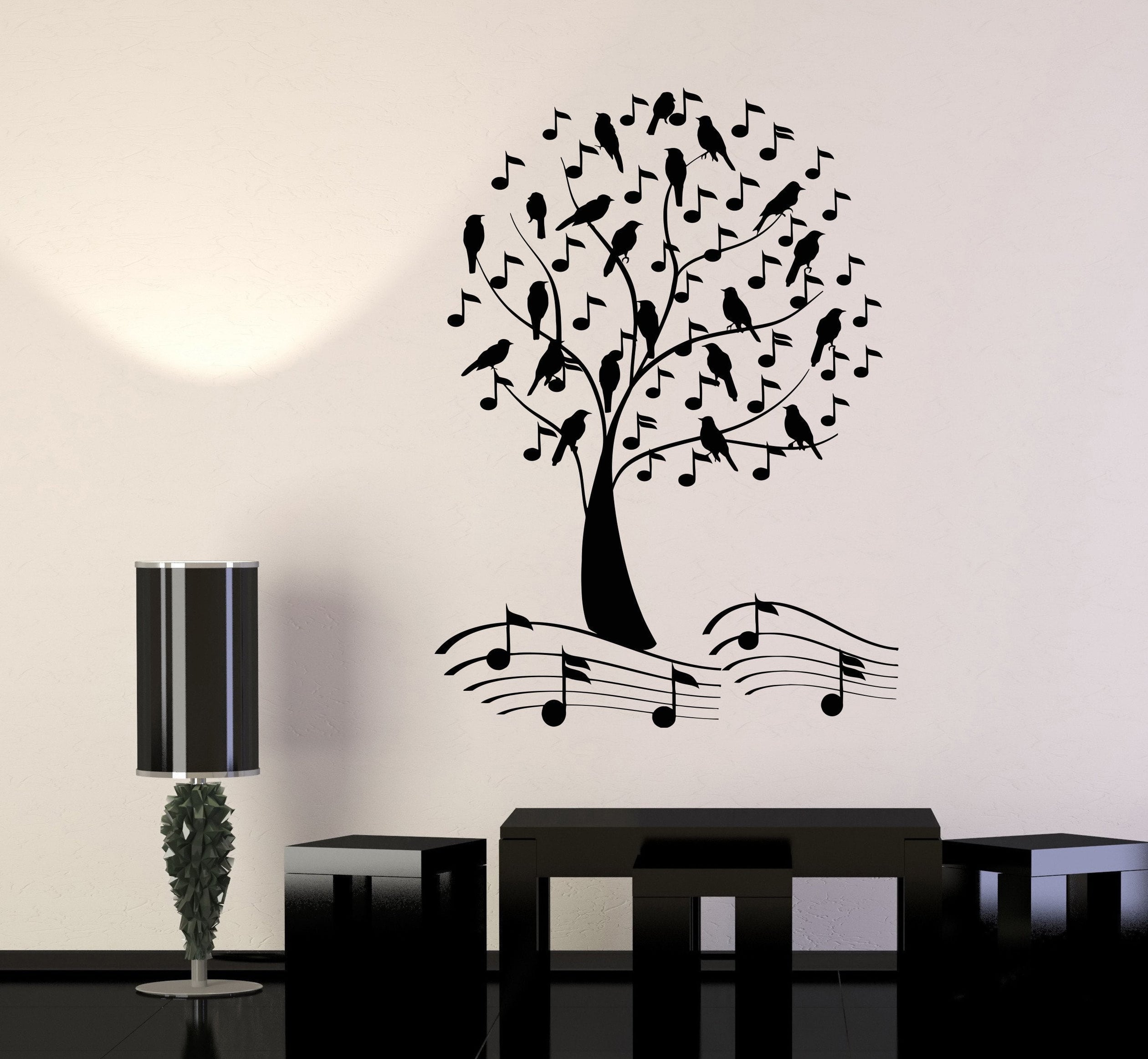 Vinyl Wall Decal Musical Bird Tree Music Notes Beautiful Branches Stic ...