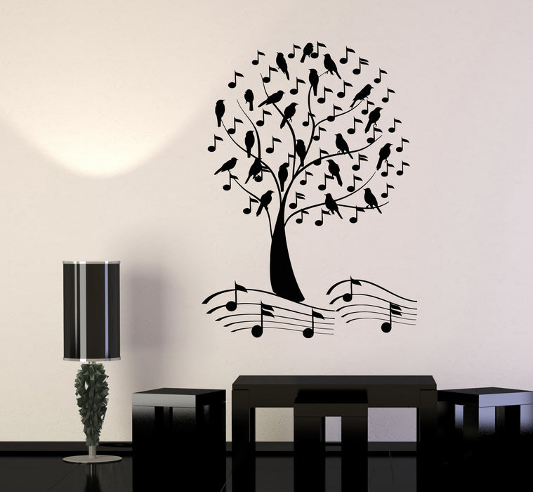 Vinyl Wall Decal Musical Bird Tree Music Notes Beautiful Branches Stickers Unique Gift (1461ig)