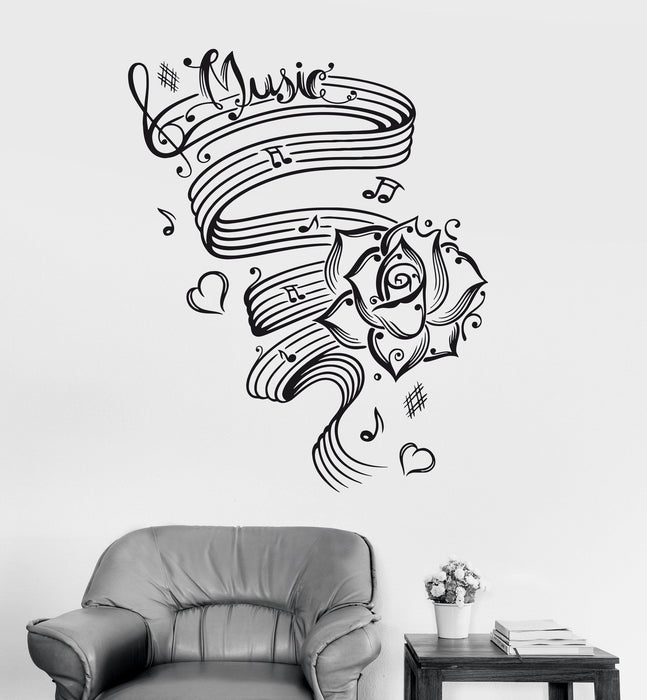 Vinyl Wall Decal Music Room Decor Musical Notes Rose Stickers Mural Unique Gift (ig3354)