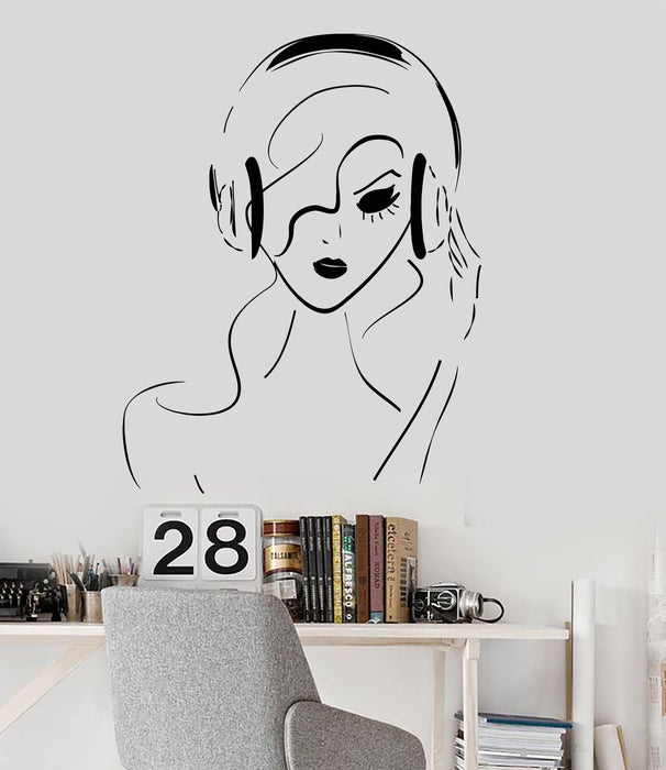 Vinyl Wall Decal Teen Girl Woman Musical Art Headphones Music Stickers Mural Unique Gift (ig4987)